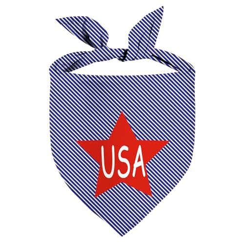 USA Dog Bandanas 1 Pack, Red Stars&Blue Stripes Print Scarfs for Boy and Girl, Summer Pet Scarves for Independence Day Bandanas Bulk for Small Medium Large Dogs (Red Star, One Size) - Image 1