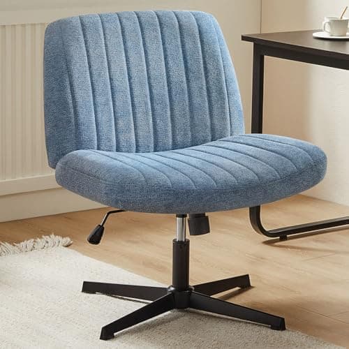 Sweetcrispy Criss Cross Chair Legged, Armless Office Wide Desk Chair No Wheels, Swivel Vanity Height Adjustable Fabric Modern Computer Task Seating for Home - Blue - Image 1