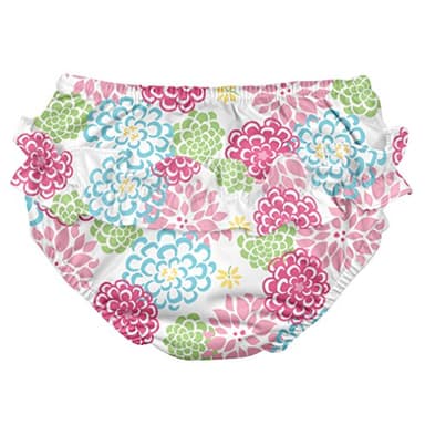 Ruffle Snap Reusable Absorbent Swimsuit Diaper-White Zinnia-18mo - Image 3