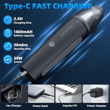 OMO Handheld Handheld Vacuum, 13000PA Portable Cordless Car Vacuum Cleaner, Suction and Blow 2 in 1 Dust Removal Vacuum Cleaner for Car, Home, Office, Pet.Blue - Image 5
