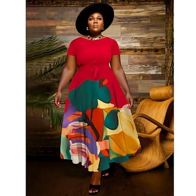 BFFBABY Plus Size Dress A Line Dresses for Women Summer Long Dresses with Sleeve Casual Belted - Image 3