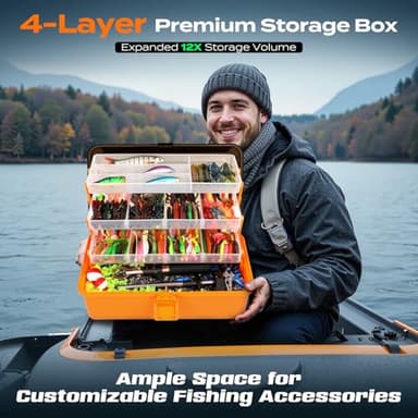 PLUSINNO Large 4-Layer Tackle Box with Tackle Included, 547Pcs Fishing Lures Kit - Pliers, Crankbait, Hooks, Weights & Accessories - Freshwater Bass Fishing Bait Lure Gear and Equipment, Gift for Men - Image 3
