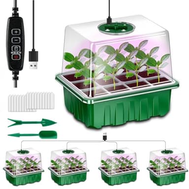 CNNIK 5pcs Seed Germination Tray with Light 60 Cells Seeds Starter Kit with Smart Timers for Indoor Planting Trays Mini Greenhouse Garden - Image 1
