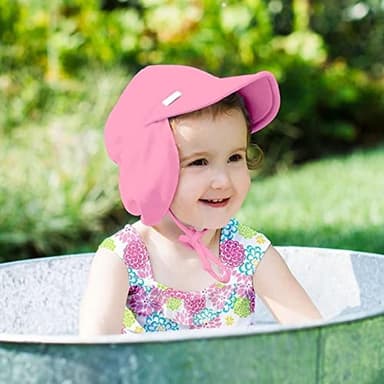 i play. by Green Sprouts Baby & Toddler Flap Sun Protection Hat, All-Day UPF 50+ Sun Protection for Head, Neck & Eyes, Light Pink, 2T-4T - Image 2