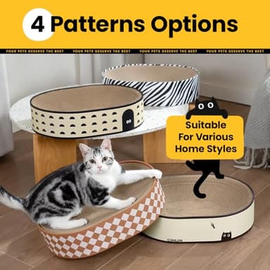 Conlun Oval Cat Scratcher Bed, 2-in-1 Cat Scratching Board, Natural Corrugated Cardboard Scratch Pad Lounge, Sealed Base Traps Debris,No Assembly Kitty Furniture,Stylish Colors Blends Any Home Decor - Image 9
