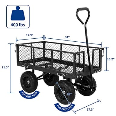 BILT HARD 400 lbs 10" Flat Free Tires Steel Garden Cart with 180° Rotating Handle and Removable Sides, 4 Cu.Ft Capacity Utility Heavy Duty Garden Carts and Wagons - Image 6