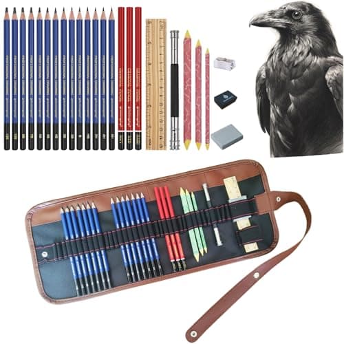 Drawing Sketching Pencil Set, 26 pcs Draw Supplies Kit, 14 Graphite (12B -6H), Charcoal Erasers Sharpener Extender, Ideal for Drawing Art, Sketching, Shading, Artist Pencils for Beginners Pro Artists - Image 1