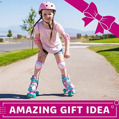 Xino Sports Adjustable Roller Skates for Girls - Fun Illuminating LED Light-Up Wheels, Comfortable Design for Indoor & Outdoor Use (Rainbow, Small - J10-J13) - Image 3