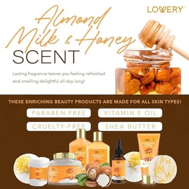 Christmas Gifts for Women Gift Basket for Women - 10 Pc Almond Milk & Honey Beauty & Personal Care Set - Home Bath Pampering Package for Relaxing - Spa Self Care Kit - Birthday, Mom, Anniversary Gift - Image 5
