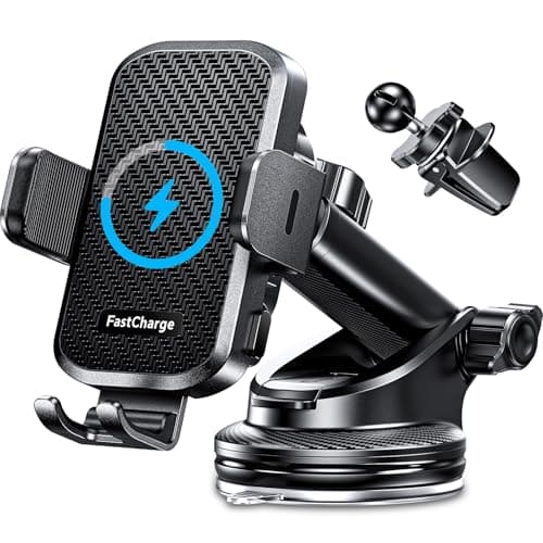 CHGeek Wireless Car Charger with Phone Holder Mount, 15W Fast Charging Auto Clamping Phone Holders for You Car Windshield Dashboard Air Vent Accessories for iPhone, Samsung Galaxy, Google, etc - Image 1