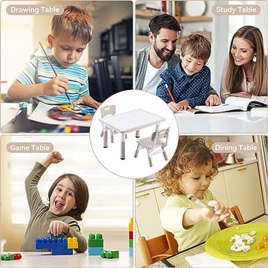 DOREROOM Kids Table and 2 Chairs Set, Height-Adjustable Toddler Table and Chair Set with Graffiti Desktop, 31.5''L x 23.6''W Children Activity Table for Daycare, Classroom, Home - Image 7