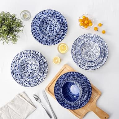 vancasso SELENE Plates and Bowls Set for 4, 12 Pieces Dinnerware Sets, Mircowave and Dishwasher Safe Dishes Set, Porcelain Blue Dinnerware - Image 8