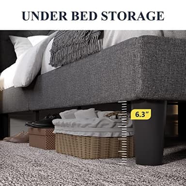 Allewie Queen Size Bed Frame with Button Tufted Wingback Headboard, Upholstered Platform Bed with Wooden Slats Support - No Box Spring Needed, Noise-Free, Easy Assembly, Dark Grey - Image 5