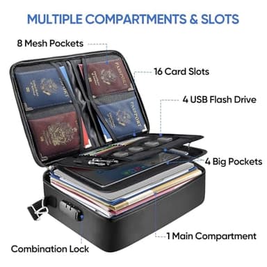 BALEINE Fireproof Document Box with Lock, Portable Fireproof Document Bag Waterproof Fire Proof File Boxes for Documents, File Organizer Box for Important Paperwork (Black, 15''x11''x4'') - Image 2