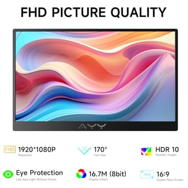 AYY Portable Monitor for Laptop 15 Inch, FHD 1080P USB-C HDMI Travel Monitor External for Computer, Second Display HDR IPS Gaming Monitor Extender for PC MAC Phone PS4/5 Xbox Switch, Built-in Speakers - Image 2