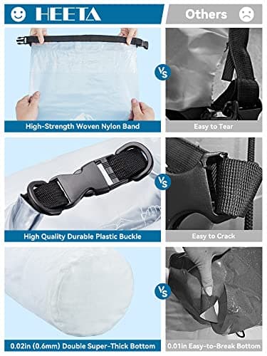 HEETA Dry Bag Waterproof for Women Men, Roll Top Lightweight Dry Storage Bag Backpack with Phone Case for Travel Swimming Boating Kayaking Paddle Board Camping Beach Accessories (White, 20L) - Image 4