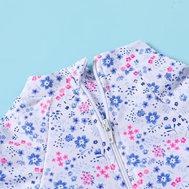 Infant Baby Girl Swimsuit One-Piece Long Sleeve Rash Guard with Hat Set Floral Zipper Bathing Suit Leopard Beach Wear (3-6 Months, Flower#2) - Image 5