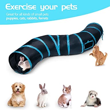 Sheldamy Cat Tunnel, S-2-Way Cat Tunnels for Indoor Cats, Collapsible Cat Play Tunnel, Interactive Toy Maze Cat House with 1 Play Ball for Cats, Puppy, Kitty, Kitten, Rabbit (Blue & Black) - Image 5
