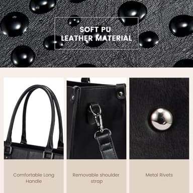 LOVEVOOK Laptop Tote Bag for Women, 15.6 Inch Large Capacity Vintage Leather Work Computer Bag, Business Casual Shoulder Handbag, Black - Image 5