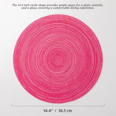 Round Placemats Set of 6 Woven Placemats Washable Braided Table Mats for Dining Table Heat Resistant Non-Slip Circle Place Mats(Pink) - Image 6