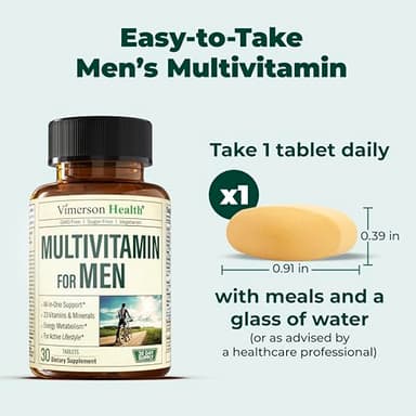 Multivitamin for Men - Daily Mens Multivitamins & Multiminerals with Vitamin D, Vitamin C, B12, Zinc & Iron. Essential Vitamins for Men for Energy, Focus, Stamina, Performance, Mens Health. 30 Tablets - Image 8