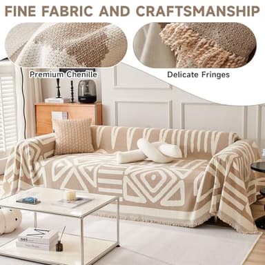 VClife Boho Armchair Couch Cover, Anti-Slip Chenille Sofa Cover for 1 Cushion Couch Sofa, Modern Khaki Jacquard Couch Covers for Dog Kid Versatile Furniture Sofa Protector 71"X90"' - Image 8