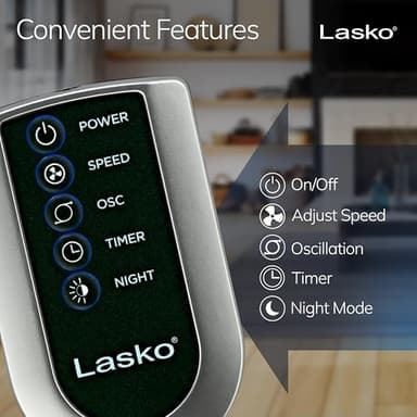 Lasko Oscillating Tower Fan with Remote, Quiet Floor Fans for Bedroom, 42", Silver T42951 - Image 6