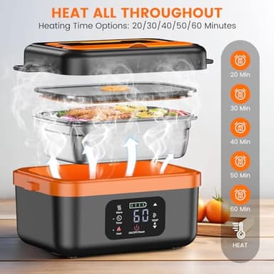AERKINE Electric Lunch Box For Adults - Heated Lunch Box For Men Women Insulated & Self Heating, Battery Powered Food Warmers With Containers, Cordless Rechargeable Lunch box For Drivers(Orange) - Image 6