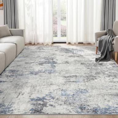 DMOYEST Living Room Area Rugs - 9x12 Abstract Large Soft Indoor Washable Rug Neutral Modern Low Pile Carpet for Bedroom Dining Room Farmhouse Home Office - Grey Blue - Image 7