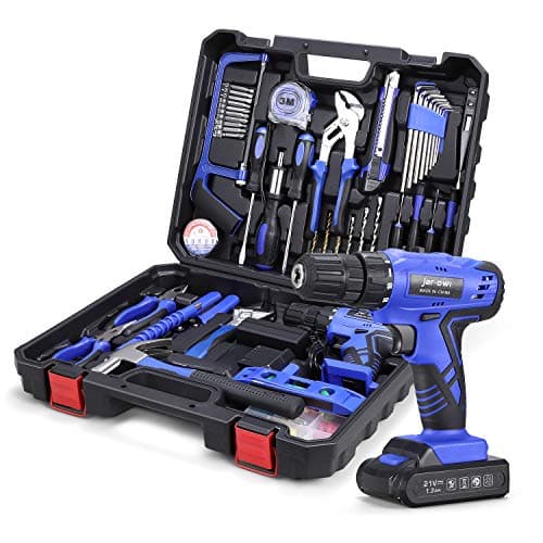 112 Piece Power Tool Combo Kits with 21V Cordless Drill, Professional Household Home Tool Kit Set with DIY Hand Tool Kits for Garden Office House Repair Maintain-Blue - Image 1
