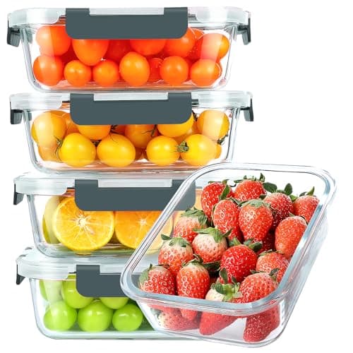 KOMUEE 30 oz 5 Pack Glass Meal Prep Containers, Glass Storage Containers with Lids - Dishwahser, Microwave, Oven and Freezer Safe - Image 1