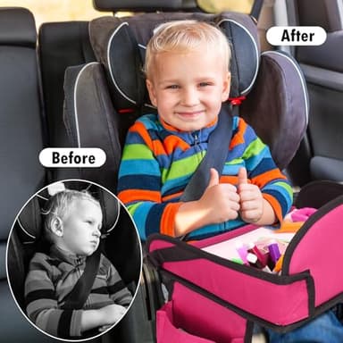WENRENER Kids Travel Tray, Travel Tray For Kids Car Seat, Toddler Road Trip Essentials With Drawing Kit, Carseat Tray For Kids Travel, Travel Activities Road Trip Must Haves For Kids (Pink) - Image 2
