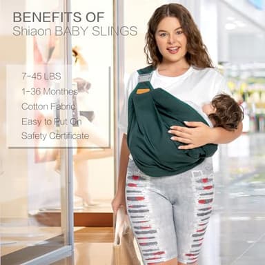 Shiaon Baby Sling Carrier, Baby Carrier Newborn to Toddler(7-45lbs), Toddler Carrier with Safety Buckle, One Shoulder Adjustable Shoulder Strap, One Size Fits All, Dark Green - Image 4