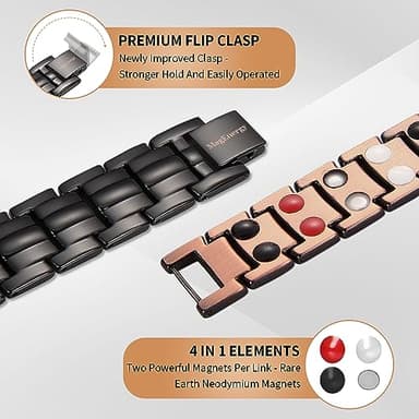 MagEnergy Men's Copper Magnetic Bracelet, 99.9% Pure Copper Bracelet with 4 Elements Double-Row Strength Magnets, Adjustable Jewelry with Gift Box, Black-4 - Image 4