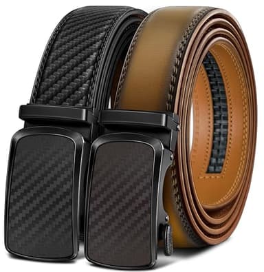 BULLIANT Men's Ratchet Belt 2 Pack-Click Leather Belt Adjustable for Men Gift 1 3/8-Cut for Perfect Fit(Black/Tawny,42"-48" Waist Adjustable) - Image 1