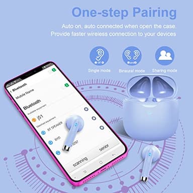 Jxrev Wireless Earbuds, Bluetooth 5.3 Headphones in Ear with Noise Cancelling Mic, Earbuds Stereo Bass, IP7 Waterproof Sports Earphones, 32H Playtime USB C Charging Ear Buds Purple for Android iOS - Image 6