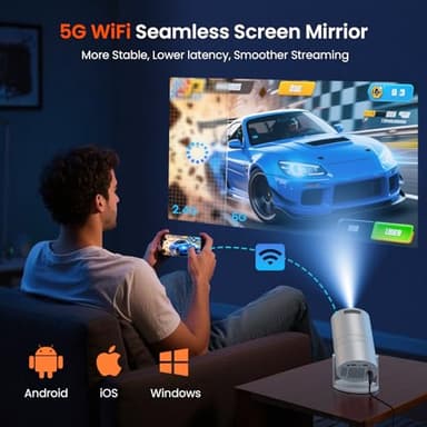WISHOLY Mini Projector with WiFi and Bluetooth, Portable Movie Projector with 180° Rotatable, 1080P HD Supported, Auto Vertical Keystone, Compatible with Smartphone, TV Stick, Laptop, HDMI, USB - Image 2