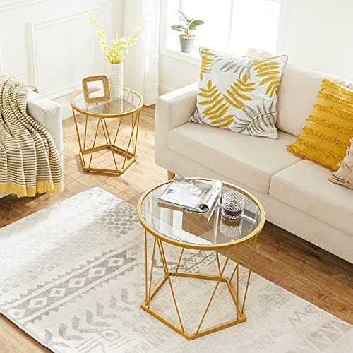 HOOBRO Small Coffee Table Set of 2, Round Coffee End Table with Metal Frame, Glass Top, Gold Side Table for Living Room, Bedroom and Balcony, Modern Style, Gold GD79BZ01 - Image 1