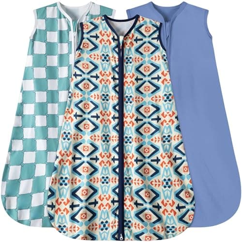 GUNTAIL Baby Sleep Sack 6-12 Months 3 Pack Baby Wearable Blanket 100% Rayon Cotton 2-Way Zipper Toddler Sleeping Sack .Comfy Soft Lightweight TOG 0.3 (Bohemia&Checkered&Blue,) - Image 1