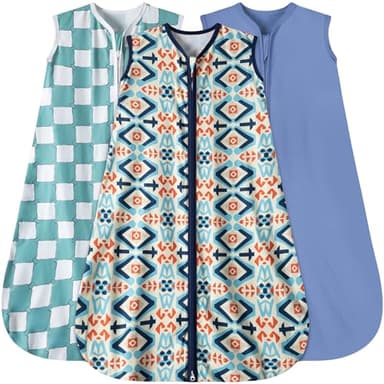 GUNTAIL Baby Sleep Sack 6-12 Months 3 Pack Baby Wearable Blanket 100% Rayon Cotton 2-Way Zipper Toddler Sleeping Sack .Comfy Soft Lightweight TOG 0.3 (Bohemia&Checkered&Blue,) - Image 1