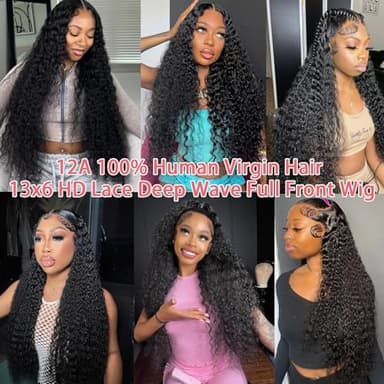Dianthe 34 Inch 13x6 Deep Wave Lace Front Wigs Human Hair HD Lace frontal Curly Human Hair Wig for Black Women 180% Density Wet and Wavy Glueless Wigs Human hair Pre Plucked with Baby Hair - Image 8