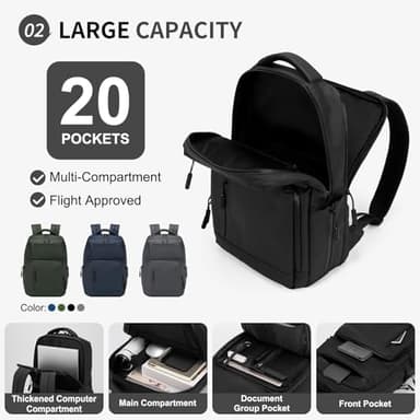 Waterproof Laptop Backpack for Men & Women, Flight Approved Anti-Theft Daypack with 15.6-inch Laptop Sleeve (Black - Image 5