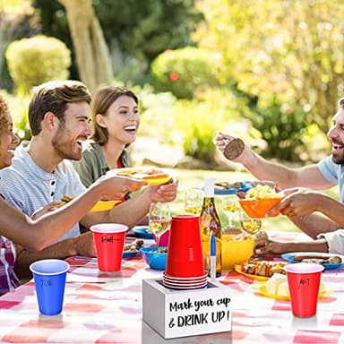 Single Cup Holder with Marker Slot Party Cup Dispenser Mark Your Cup and Drink Up Drink Dispensers for Parties Housewarming Hostess Gift Cup Holder Countertop 2 Sides Designs - Image 3
