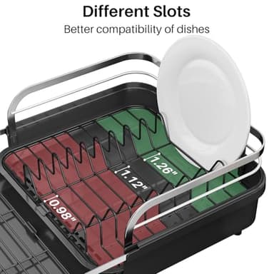 SNTD Dish Drying Rack, Expandable Dish Rack for Kitchen Counter, Stainless Steel Dish Drainer with Drainboard Set and Utensil Holder (Black) - Image 7
