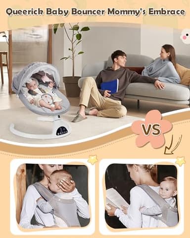 Electric Baby Swing for Infants to Toddler Portable Babies Swings Timing Function 5 Swing Speeds Bluetooth Touch Screen Music Speaker with 10 Preset Lullabies 5-Point Carabiner Gray - Image 2