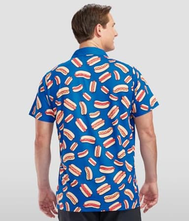 Tipsy Elves Golf Shirts for Men - Performance Athletic Fit Men's Golf Polo Shirts for Men w/Moisture Wicking Stretch Fabric - Men's Blue Hot Dog Golf Polo Size Large - Image 3
