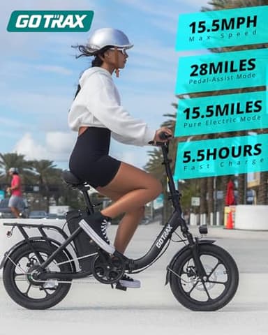 Gotrax NEPHELE 16" Folding Electric Bike, Max Range 28Miles(Pedal-assist) &15.5Mph Power by 350W Motor, Front Suspension&Adjustable Seat and Handlebar, Commuter Electric Bicycle for Adults/Teens Black - Image 3