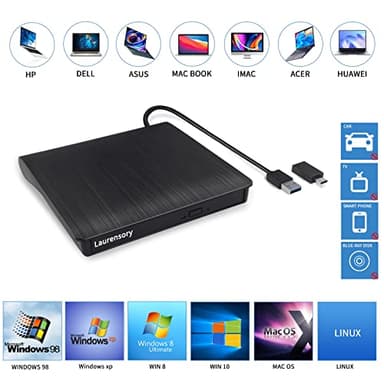External DVD Drive USB 3.0 Type-C USB C Portable DVD Player for Laptop Disk Duplicator CD DVD +/-RW CD ROM Burner Writer CD/DVD Burner Reader Disk Drive for Laptop Desktop Windows Linux MacBook - Image 3