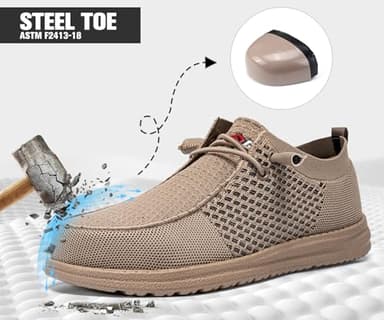 LARNMERN Slip On Steel Toe Shoes Men Lightweight Comfortable Lounging Walking Sneakers Safety Work Steel Toe Loafers (8.5 Men, Khaki) - Image 5