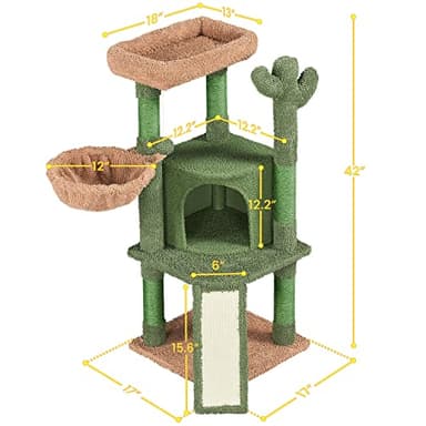 Yaheetech Cactus Cat Tree, 42in Cat Tower for Indoor Cats, Multi Level Kitten Condo Scratching Post, Cat Activity Center Pet Furniture w/Ball, Plush Perch, Platform, Basket - Image 8